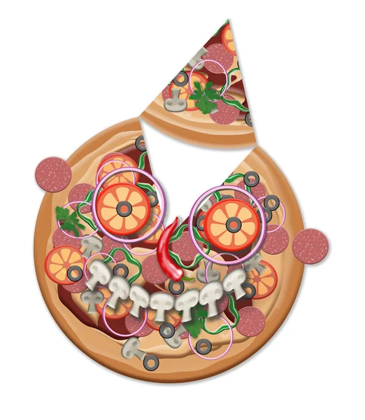 Pizza Party-Une pizza est faite pour ressembler à un visage heureux portant un chapeau de fête dans cette illustration sur les pizzas parties . — Photo