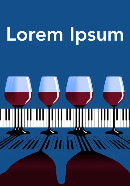 Glas vin och ett piano keyboard kombineras i denna illustration som kan användas för att göra affischer eller reklam för en vin-och musikfestival eller evenemang. — Stockfoto