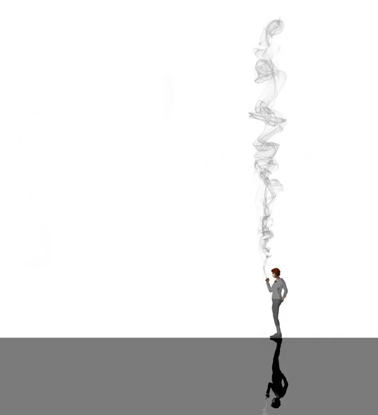 In this illustration about cigarette smoking or vaping, a woman puffs out an enormous plume of smoke. A large area for text is on the left. — Stock Photo, Image