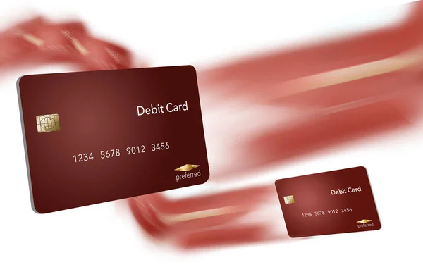 A modern debit card is seen trailing a blur of action.