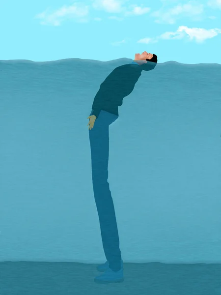 Człowiek Długie Nogi Pozwalające Utrzymać Głowę Finansową Nad Wodą — Zdjęcie stockowe