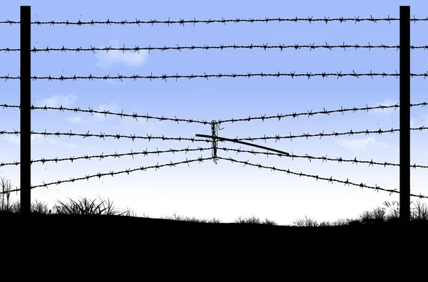 Itt Van Egy Kerítés Usa Déli Határán Ami Szögesdrótot Szorított — Stock Fotó