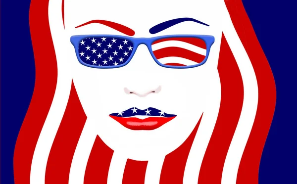 Juli Självständighetsdagen Usa Illustreras Med Söt Flicka Med Stjärnor Och — Stockfoto