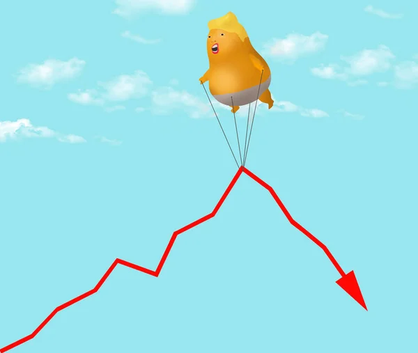 ドナルド トランプが株式市場のグラフを持ち上げ続けるのに苦労しているように見えるぐったり — ストック写真
