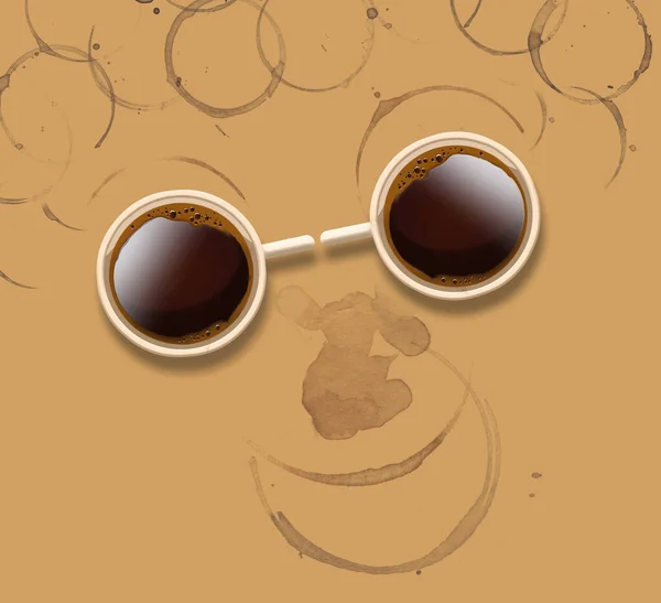 Zwei Tassen Kaffee Sehen Aus Wie Eine Sonnenbrille Auf Einem — Stockfoto