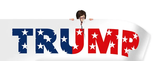 Ung Kvinna Sliter Isär Trump Presidentvalskampanj Banner Denna Illustration Usa — Stockfoto