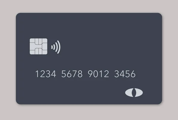 灰色の背景に隔離された濃い青の色のモック一般的なクレジットカードまたはデビットカードはここにあります — ストック写真