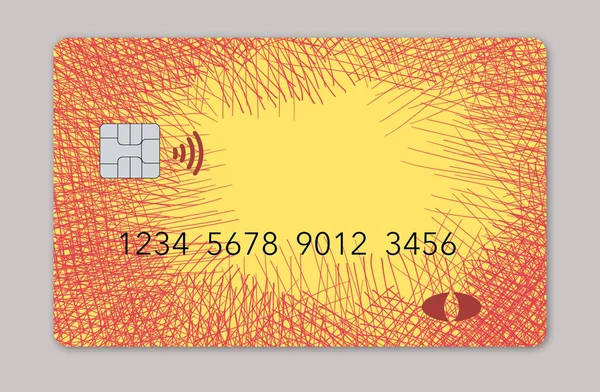 Zde Předstíraná Obecná Kreditní Karta Červenými Žlutými Tóny Zkříženým Vzorem — Stock fotografie