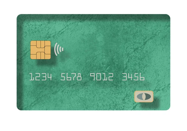 Cartão Crédito Verde Com Textura Grunge Visto Estilo Flutuante Que — Fotografia de Stock