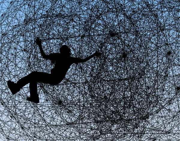 Man Wanders Web Dark Lines Webbing Seeking Escape Illustration Adversity — Stock Photo, Image