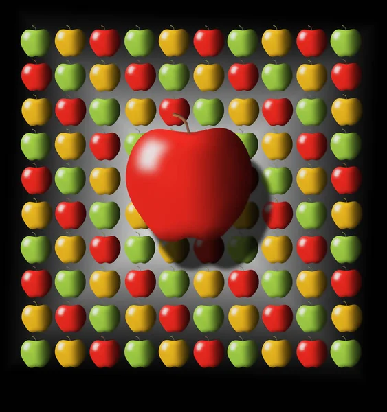 Czerwone Żółte Zielone Jabłka Widoczne Geometrycznym Wzorze Tym Tle Ilustracji — Zdjęcie stockowe
