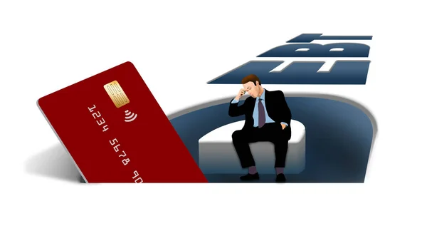 Cartão Crédito Visto Dentro Palavra Debt Nesta Ilustração Sobre Dívida — Fotografia de Stock