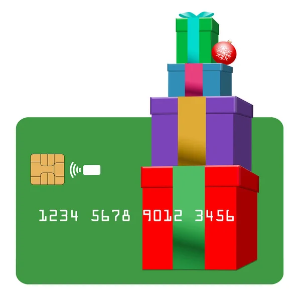 Credit Card Debit Card Seen Decorated Christmas Gift Boxes Mock — Stock Photo, Image