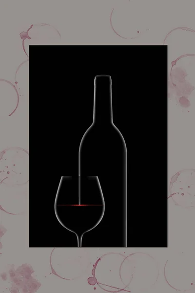 劇的なリムライトは ワインの表面に輝く光と赤ワインのボトルとガラスを概説します — ストック写真