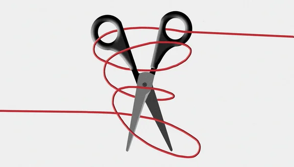 Pair Scissors Tangled String What Can Metaphor Cutting Ties Get — Stock Photo, Image