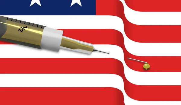 Eine Spritze Voller Coronavirus Impfstoff Wird Eine Flagge Der Usa — Stockfoto