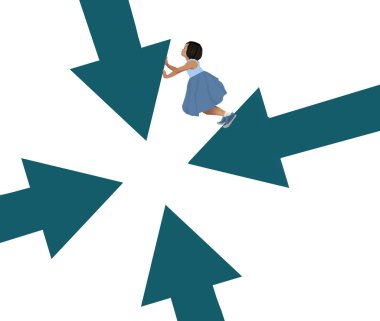 Oklar odak noktasını gösteriyor. Genç bir kız oklarda amaçsızca dolaşırken odak noktasını önemsemiyor. Bu dikkat eksikliği bozukluğunu ve dikkat eksikliğini gösteriyor..