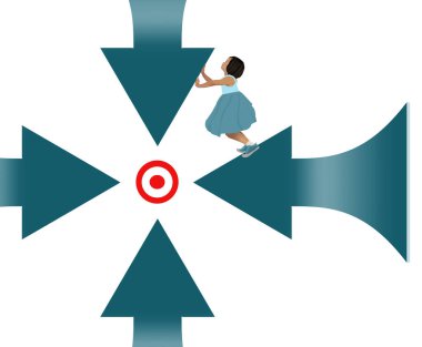 Oklar odak noktasını gösteriyor. Genç bir kız oklarda amaçsızca dolaşırken odak noktasını önemsemiyor. Bu dikkat eksikliği bozukluğunu ve dikkat eksikliğini gösteriyor..