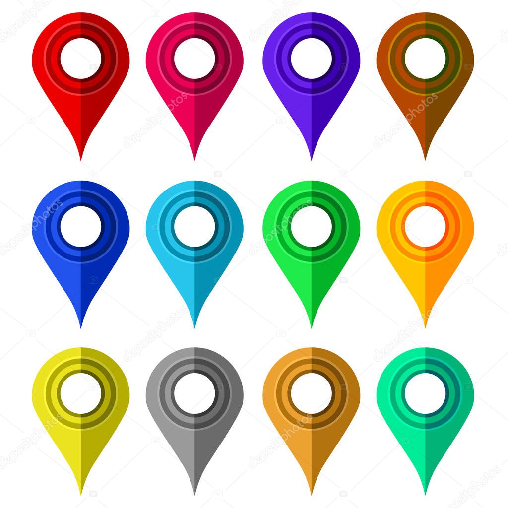 Set of Colorful Markers. Map Marker Icons. Flat Design
