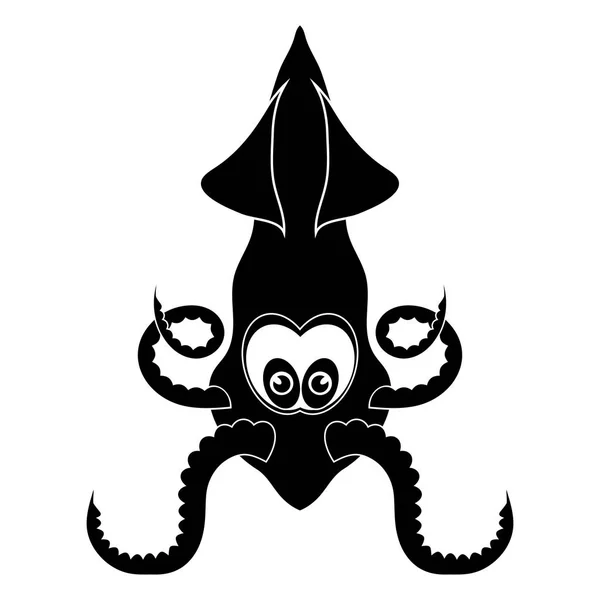 European Squid Silhouette. Cute Seafood. Animal Under Water. Sea Monster — Stock Vector