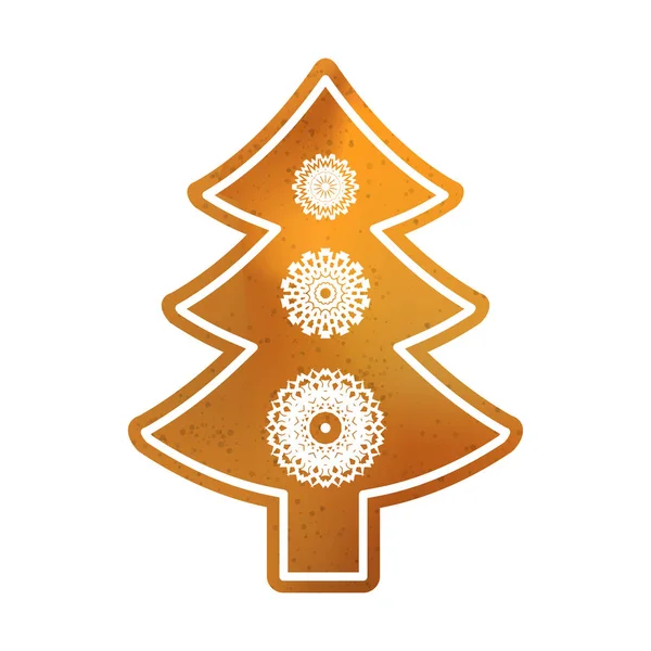 Árvore de Natal cozida. Biscoito clássico doce com flocos de neve —  Vetores de Stock
