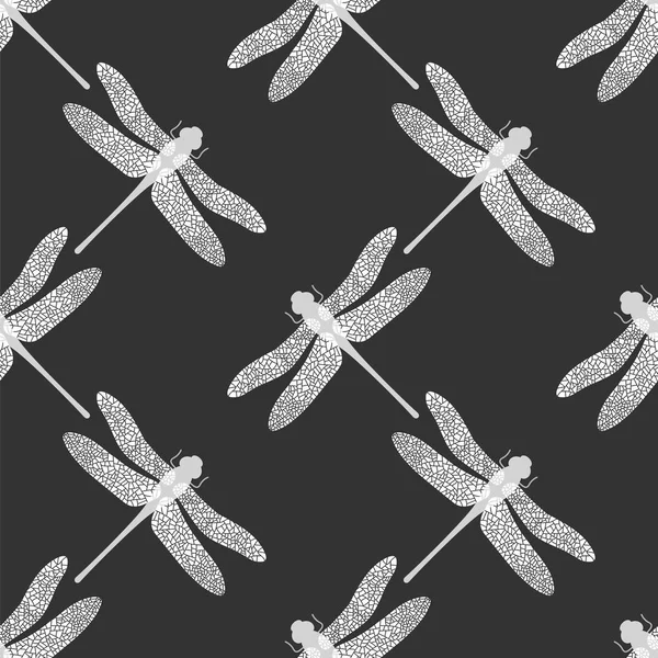 Padrão sem costura libélula Stilizado. Design de insetos. Aeschna Viridls — Vetor de Stock