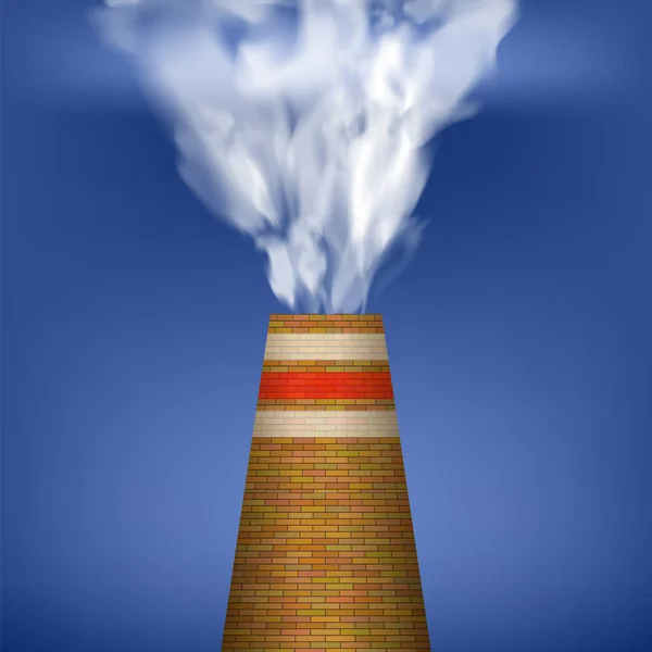 Chimenea de fábrica y humo sobre fondo azul. Contaminación ambiental — Vector de stock