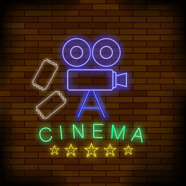 Cinema Light Neon Sign. Colored Signboard. Bright Street Banner. — Stock Vector