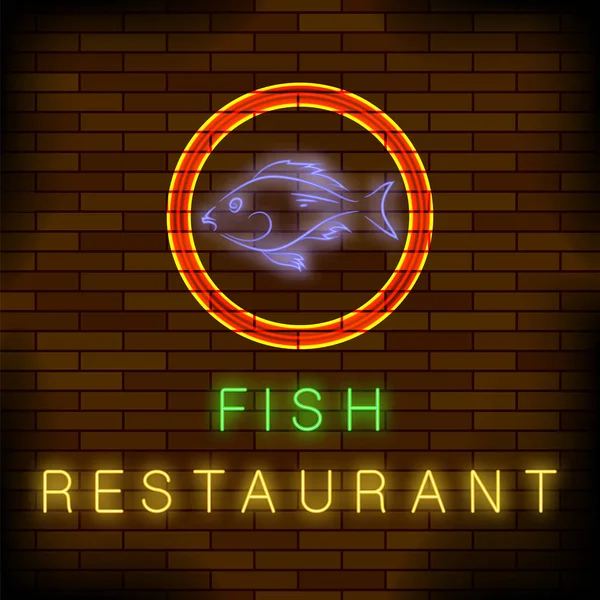 Signe coloré de restaurant de poisson néon — Image vectorielle