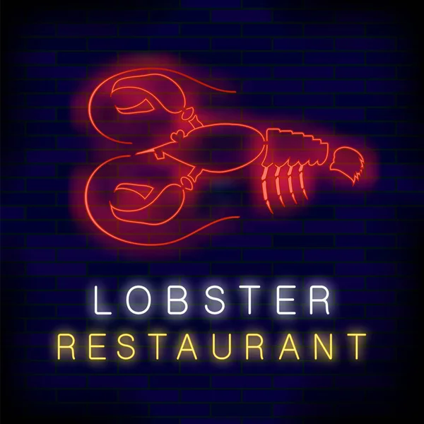 Вывеска ресторана Colorful Neon Lobster — стоковый вектор