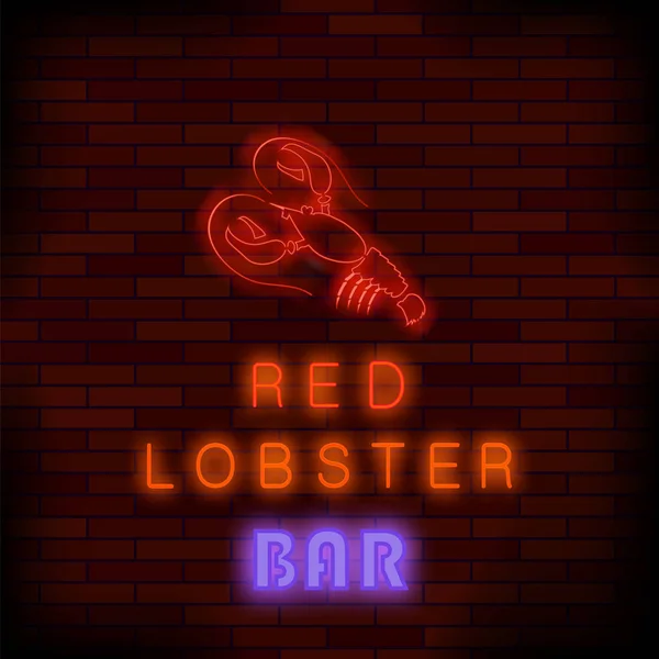 Вывеска "Colorful Neon Lobster Bar" — стоковый вектор