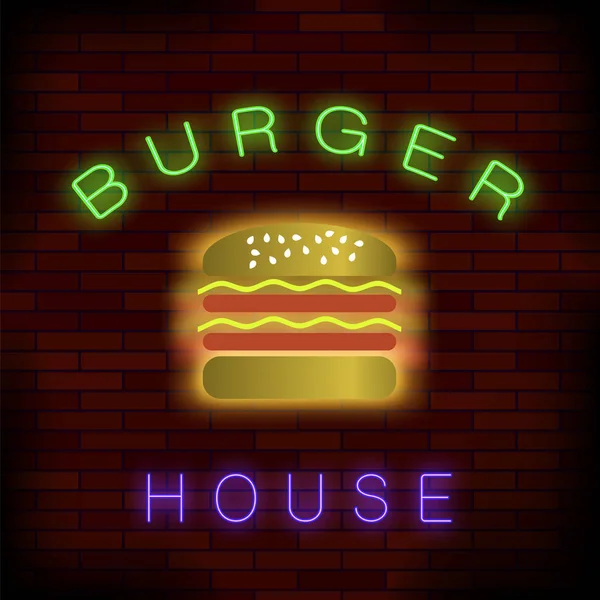 Burger House Neon Colorful Sign — Stock Vector