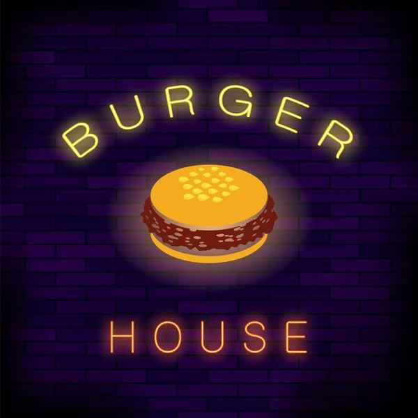 Burger House Neon sinal colorido — Vetor de Stock