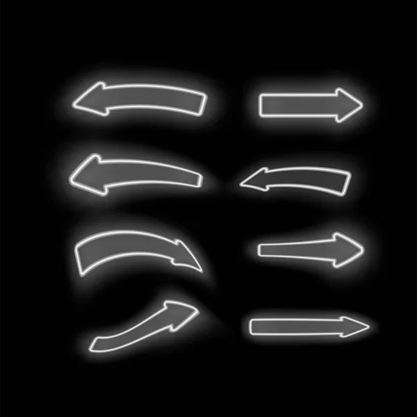 一連の異なるネオン矢印を白 — ストックベクタ