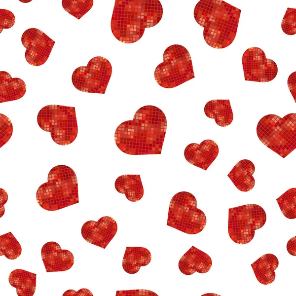 빨간색 다각형 심장 임의 완벽 한 패턴 — 스톡 벡터