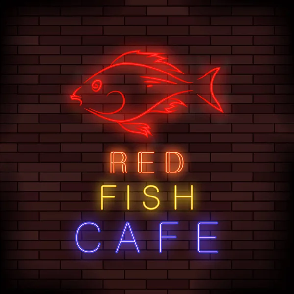 Barevný neonový ryby jídlo nápis — Stockový vektor