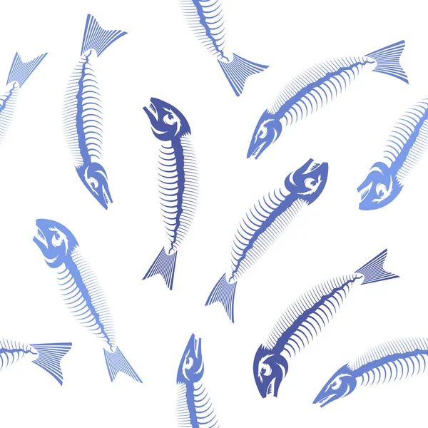 "Blue Fish Bone Skeleton Seamless Pattern". Иконы морских рыб . — стоковый вектор