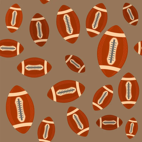アメリカン フットボール ボールのシームレスなパターンは、茶色の背景に分離されました。ラグビーのスポーツのアイコンです。スポーツ装置設計の要素. — ストックベクタ