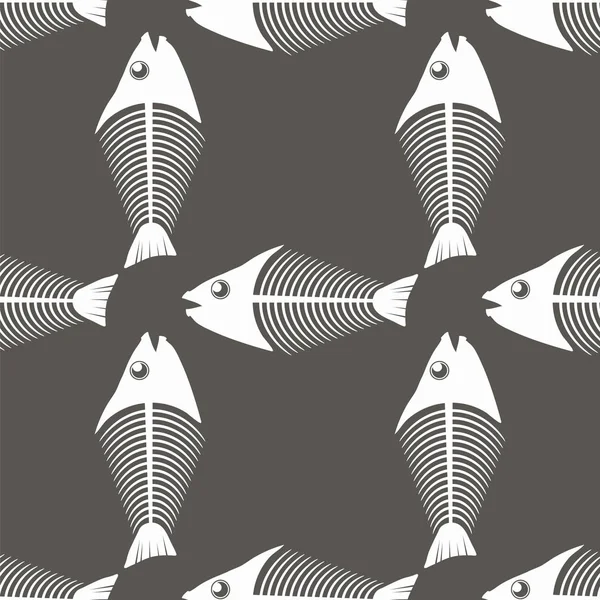 Fischgrätenskelett nahtloses Muster. Symbole der Meeresfische. — Stockvektor
