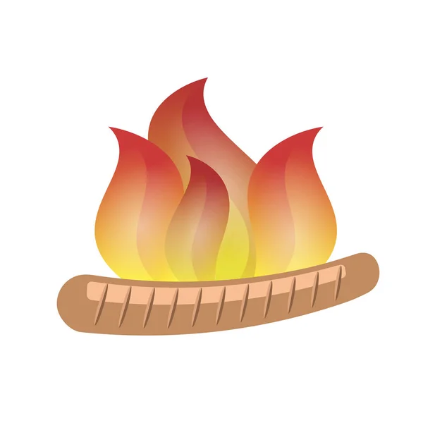 Salsicha de grelha queimada única com fogo — Vetor de Stock