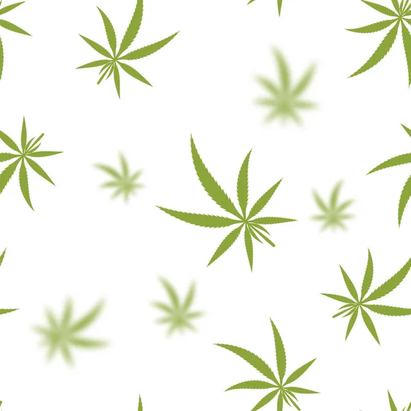 緑の大麻はシームレスな背景を残します。マリファナのパターン。医療ヘンプの成長 — ストックベクタ