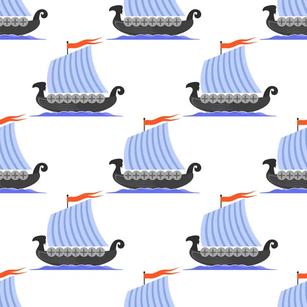 Viking Long Boat Icon безшовный шаблон — стоковый вектор
