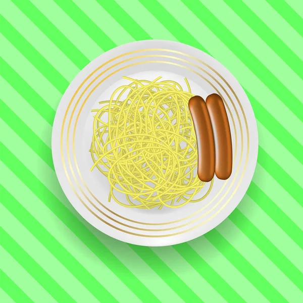 Realistische Kochwürste mit Spaghetti — Stockvektor