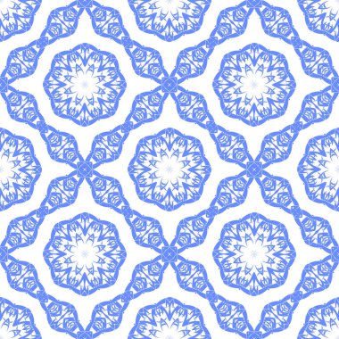 Mavi Süslü, Kusursuz Çizgisiz Kalıp. Sonsuz doku. Doğulu Geometrik Süsleme