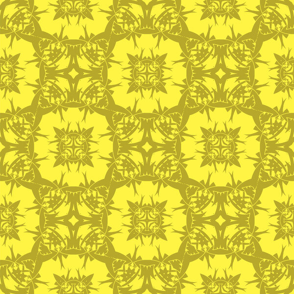 Yellow Ornamental Seamless Line Pattern. Endless Texture. Oriental Geometric Ornament
