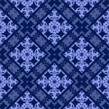 Mavi Süslü, Kusursuz Çizgisiz Kalıp. Sonsuz doku. Doğulu Geometrik Süsleme