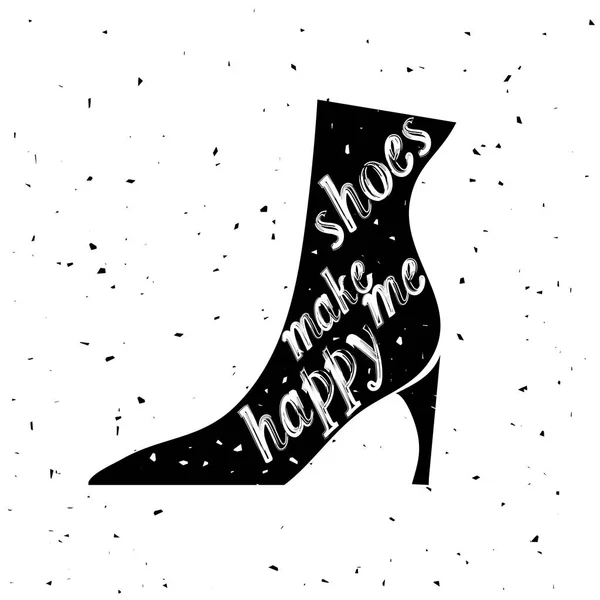 垃圾摇滚手绘字体鞋设计与积极的报价 现代女性鞋子用词的剪影 — 图库照片