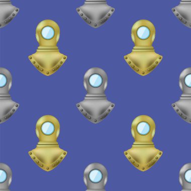 Mavi su arka plan üzerinde metal kask Seamless Modeli dalış