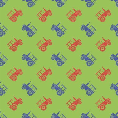 Traktör simgesi Seamless Modeli yeşil zemin üzerine. Çiftlik için tarım taşıma