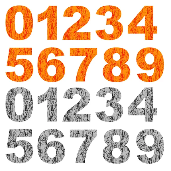 白い背景に分離されたオレンジ色の灰色数字グランジのセット — ストック写真